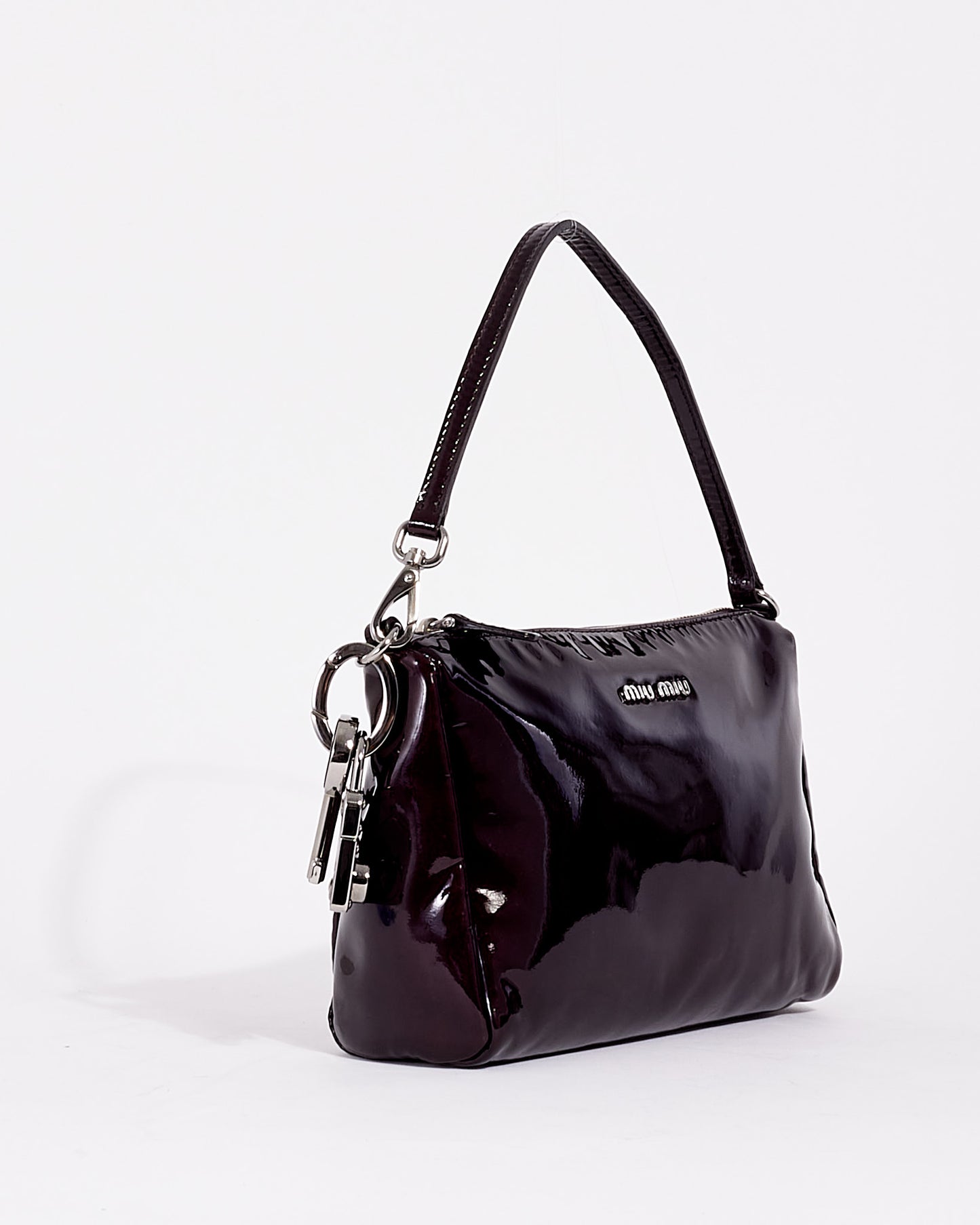 Miu Miu Purple Patent Pochette Charm Shoulder Bag