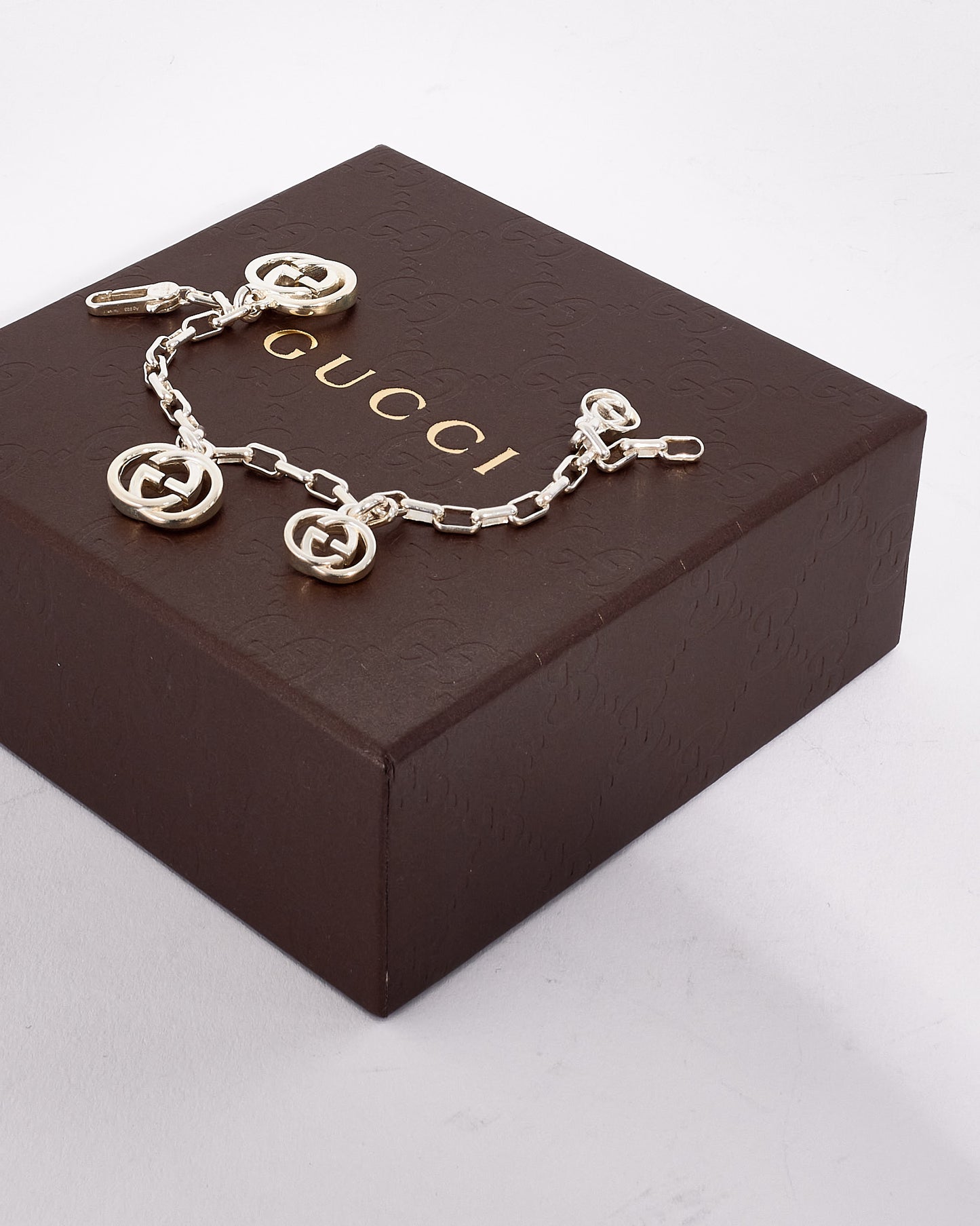 Gucci Sterling Silver 3 Interlocking G Logo Charm Bracelet - XS/S