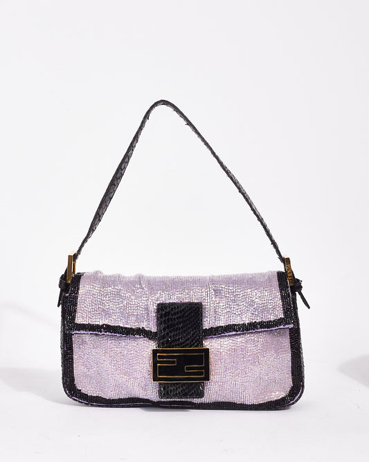 Explore a Fendi Vintage Purple Black Trim Beaded Baguette