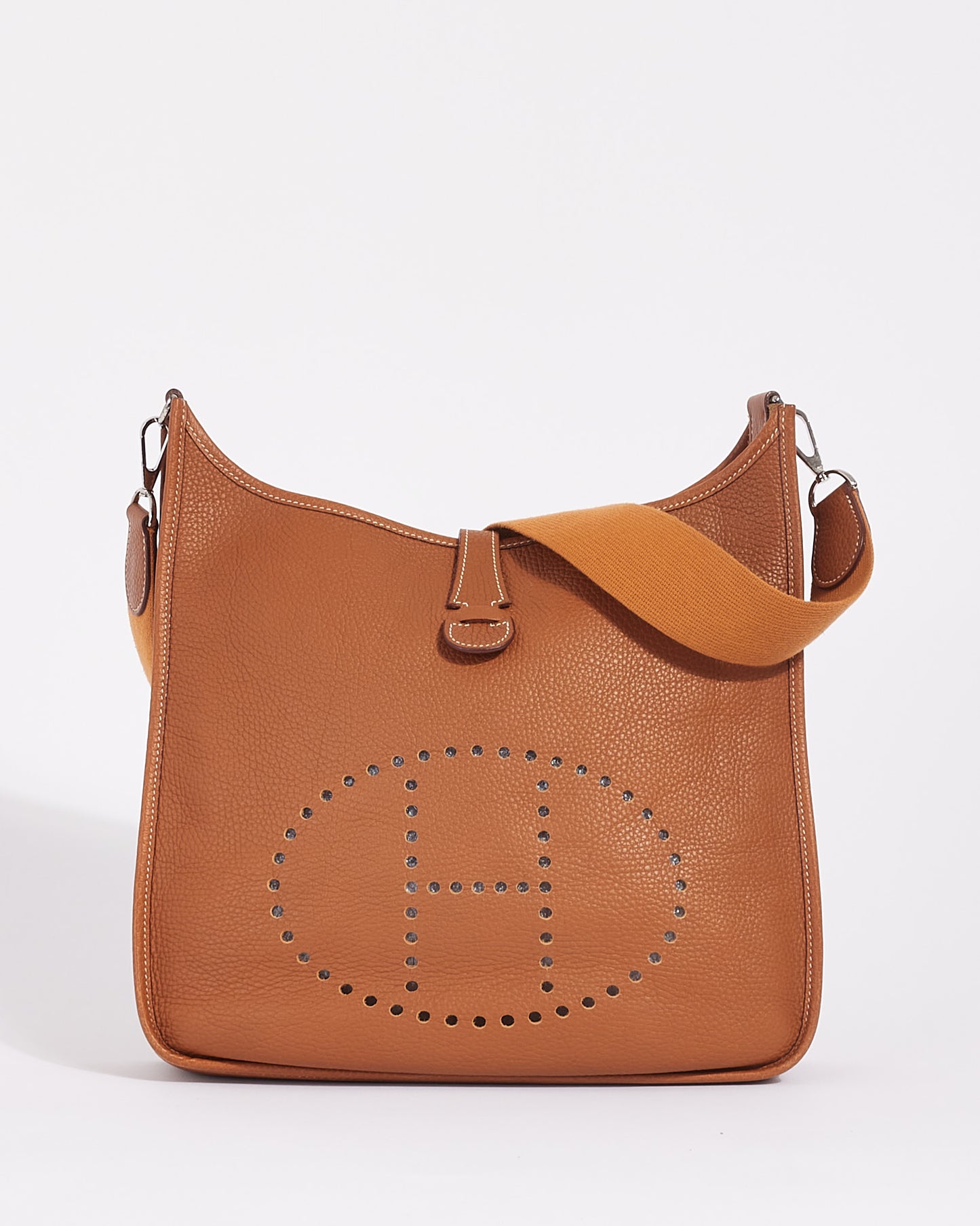 Hermès Tan (Gold) Clemence Leather Evelyne I GM Crossbody