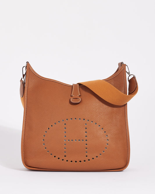 Hermès Tan (Gold) Clemence Leather Evelyne I GM Crossbody