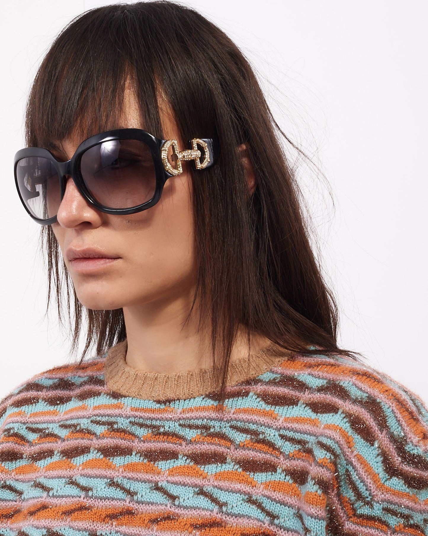Gucci Black Crystal Horsebit Oversized GG3017/S Sunglasses