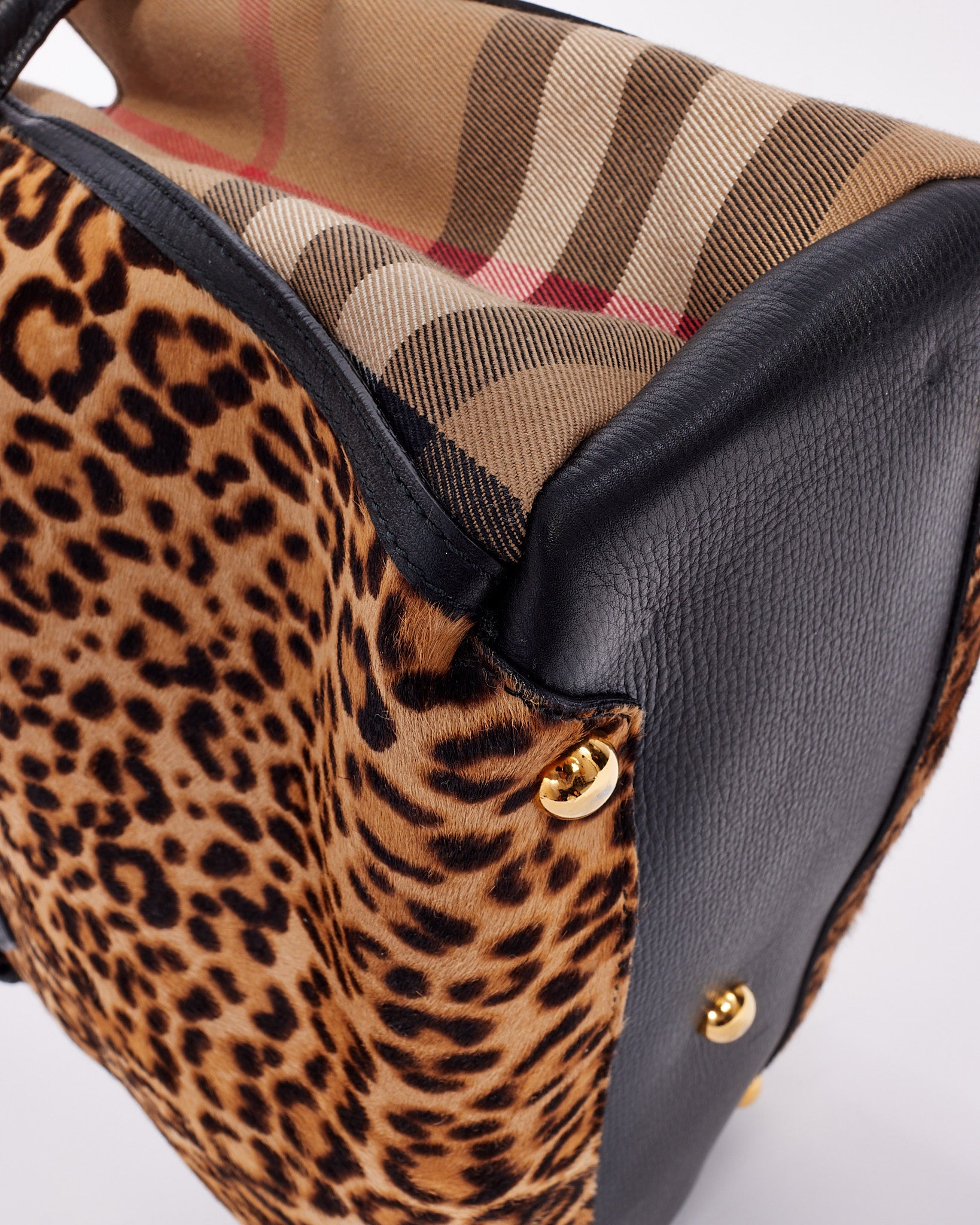Explore a Burberry Leopard Calfhair Banner Tote Bag