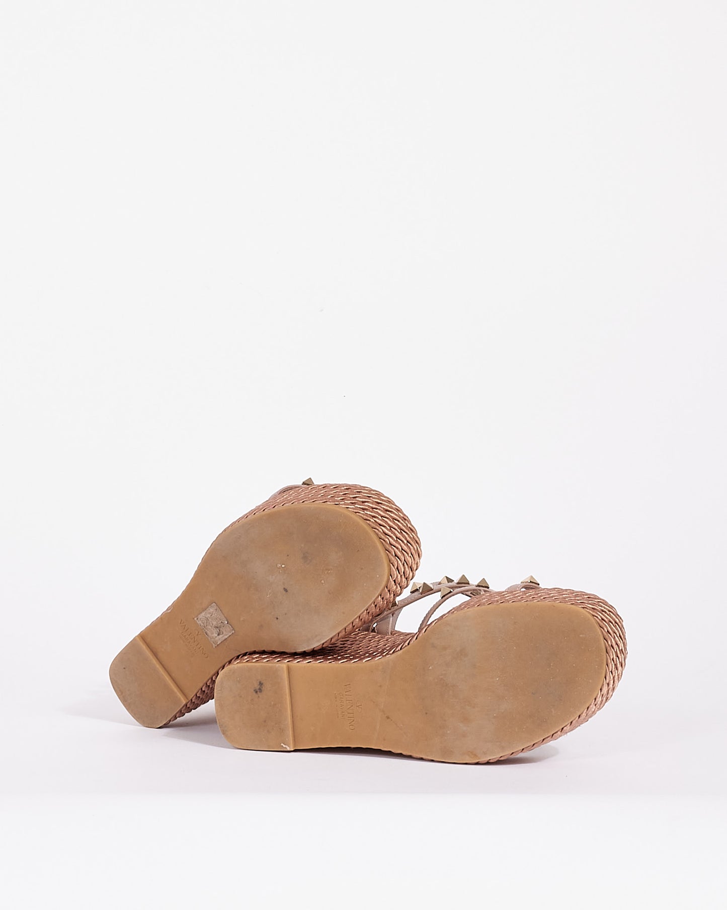 Sandale compensée Rockstud en cuir de veau beige Valentino 95 mm - 38