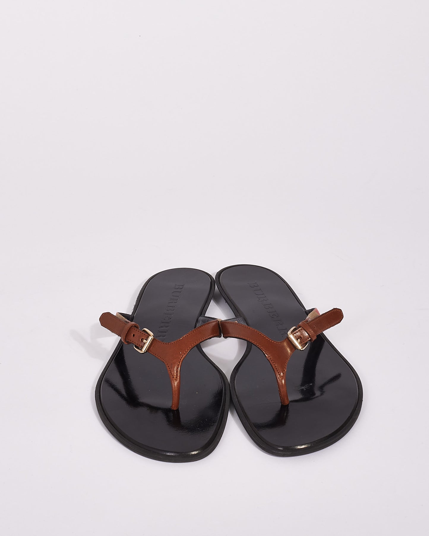 Burberry Brown Check Print Leather Flip Flop Sandals - 39