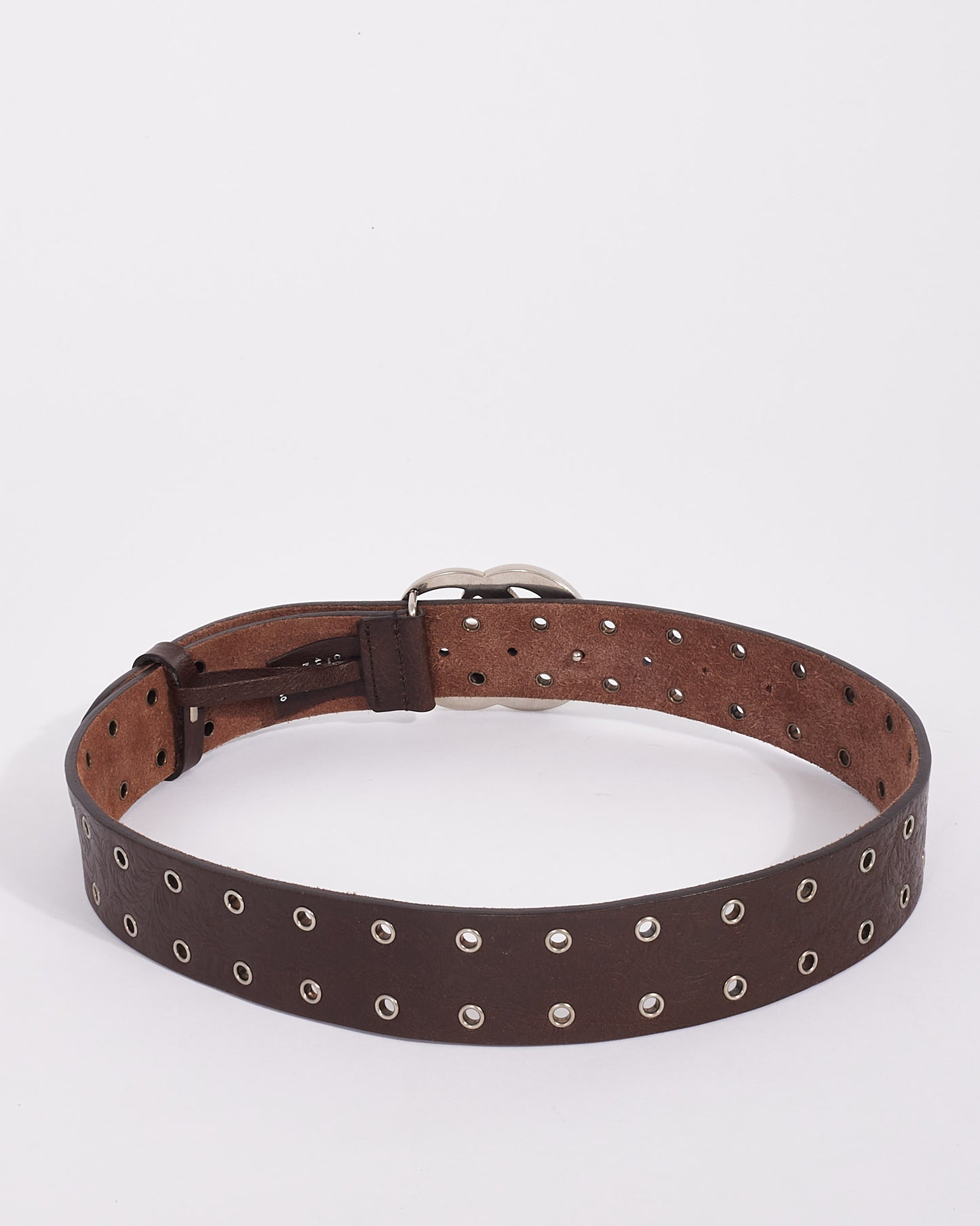 Gucci Brown Leather Studded GG Buckle Belt 80/32