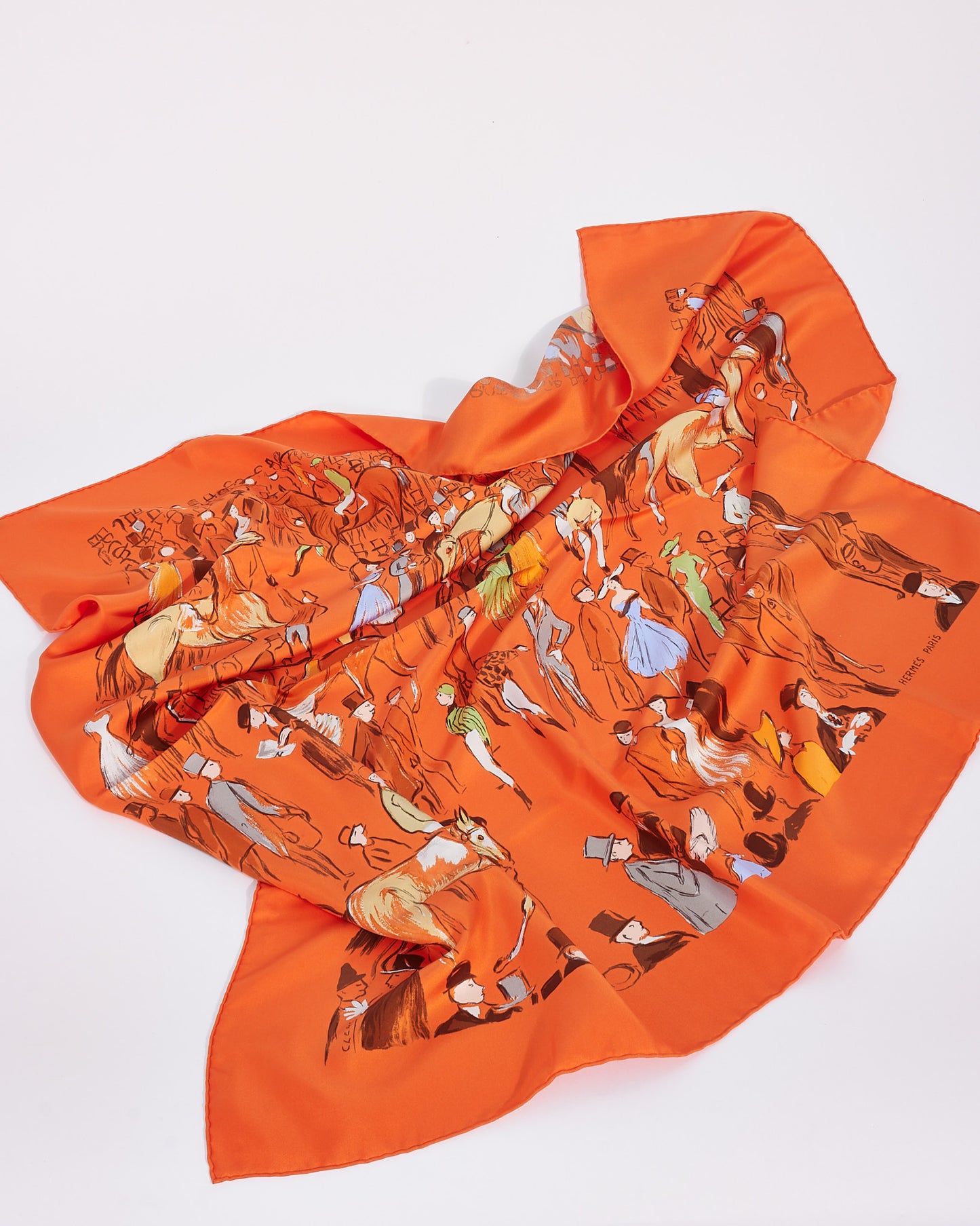 Hermès Orange Silk "Clerc" Scarf 90