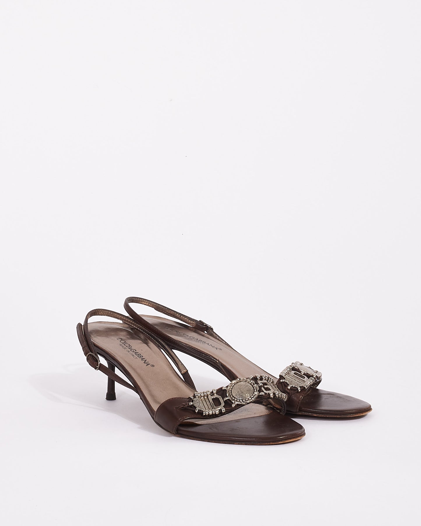 Dolce & Gabbana Brown Leather Heeled Sandals - 37