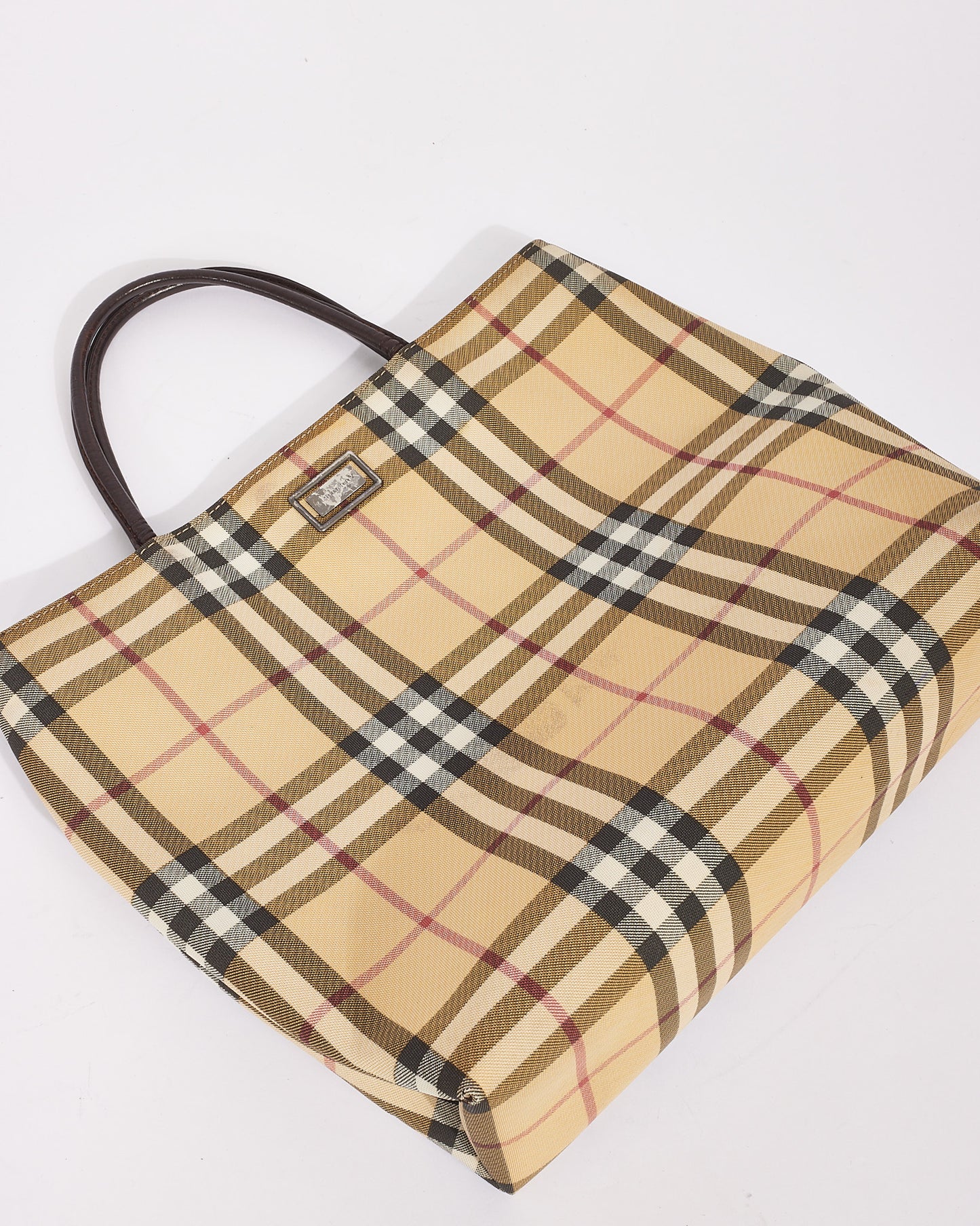 Burberry Beige Canvas Check Nova Print Tote Bag