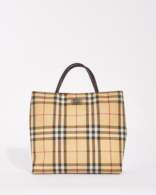 Burberry Sac fourre-tout à imprimé Nova en toile beige à carreaux