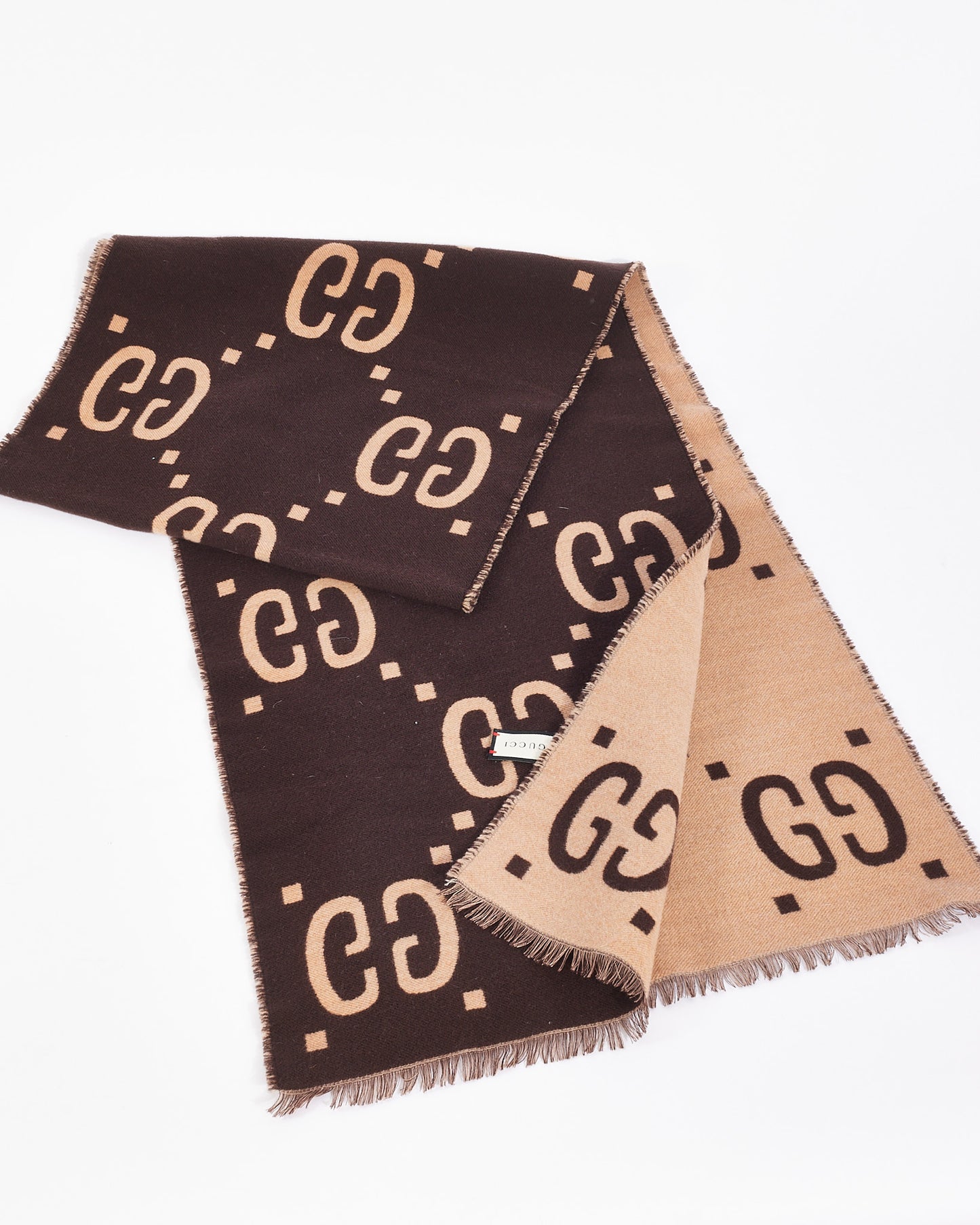 Gucci Brown and Beige Wool GG Jacquard Scarf