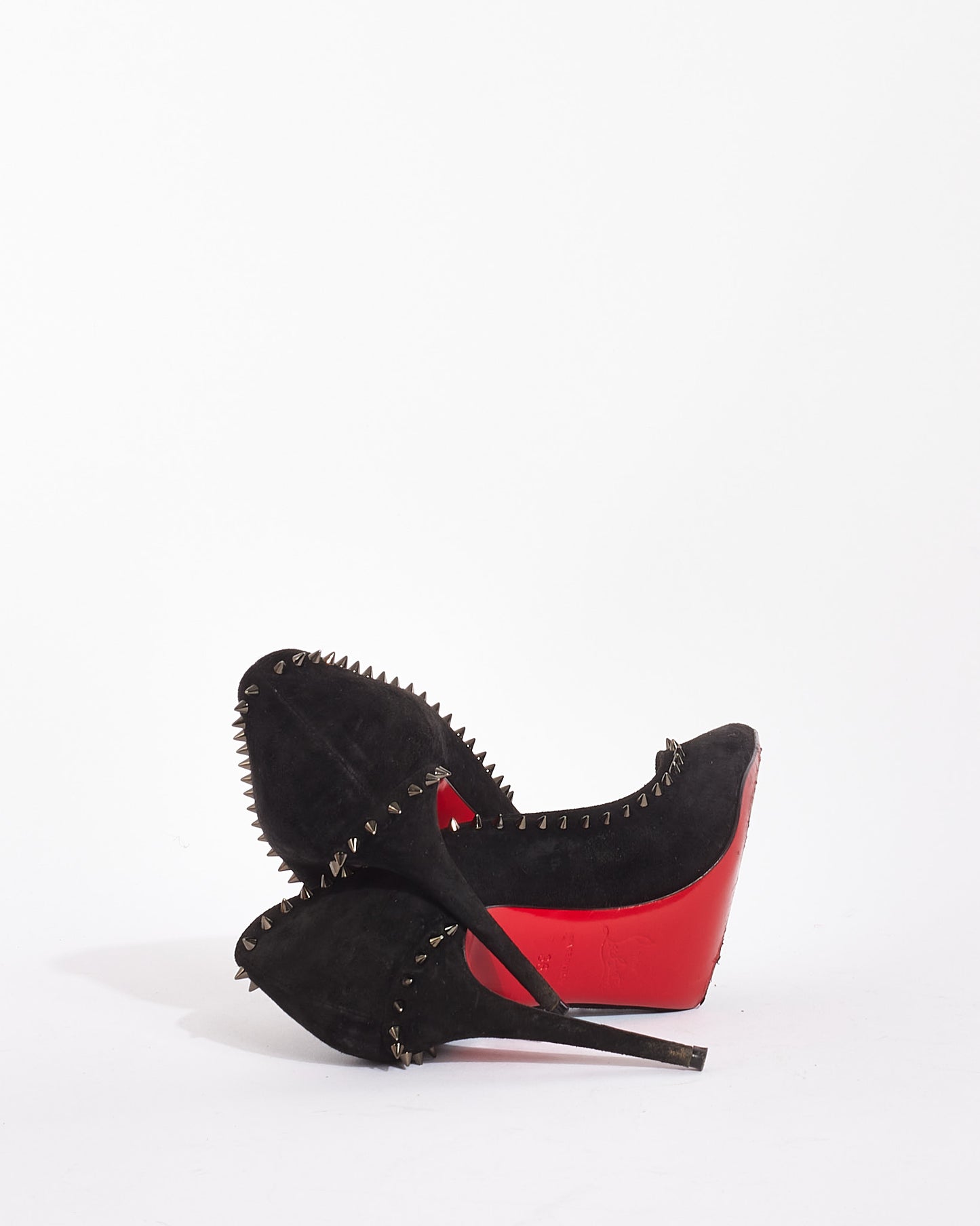 Christian Louboutin Black Suede with Spikes Anjalina 100 Pumps - 36