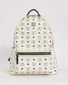 MCM White Leather Stark Visetos Medium Backpack
