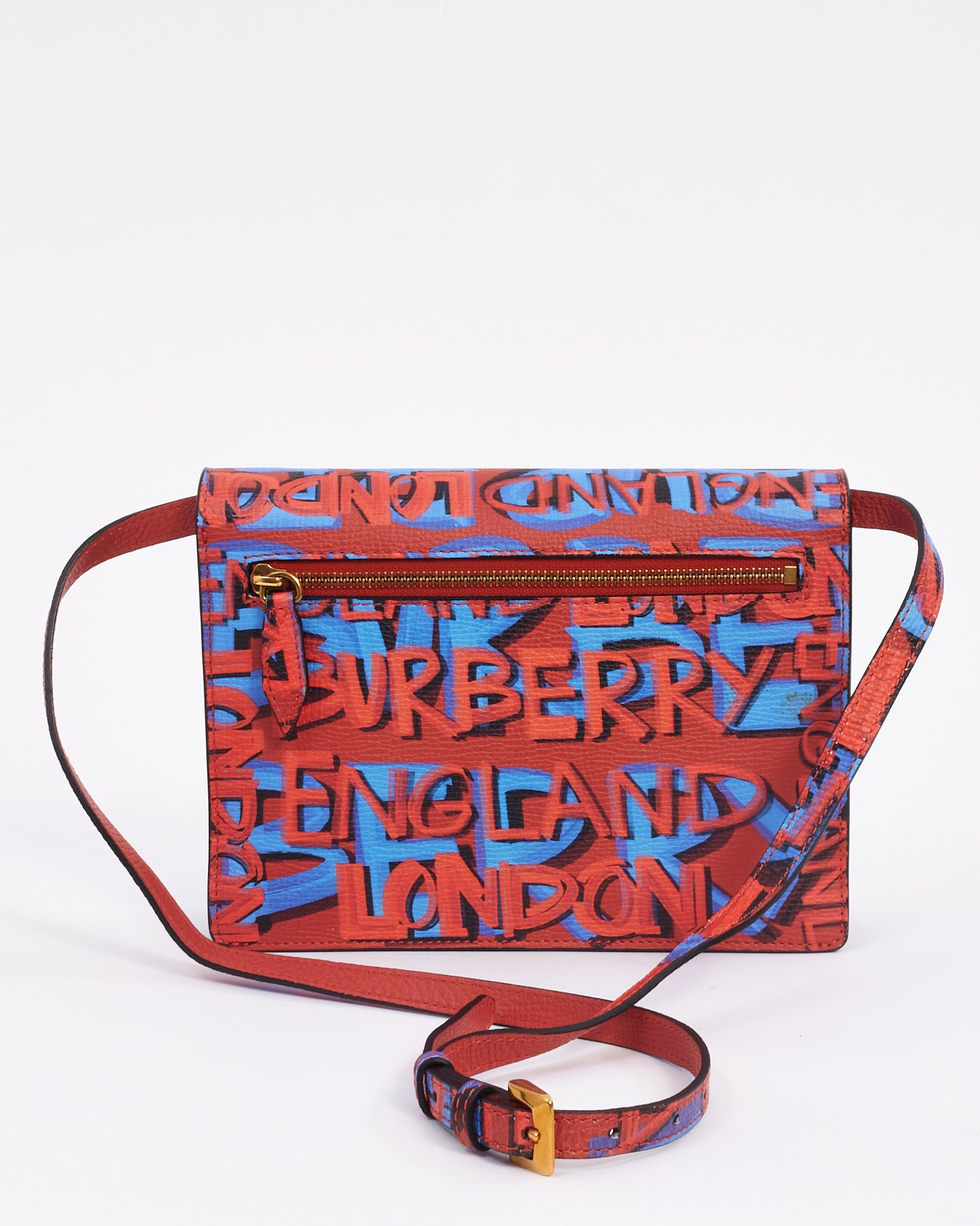 Burberry Blue/Red Leather Macken Graffiti Crossbody Bag