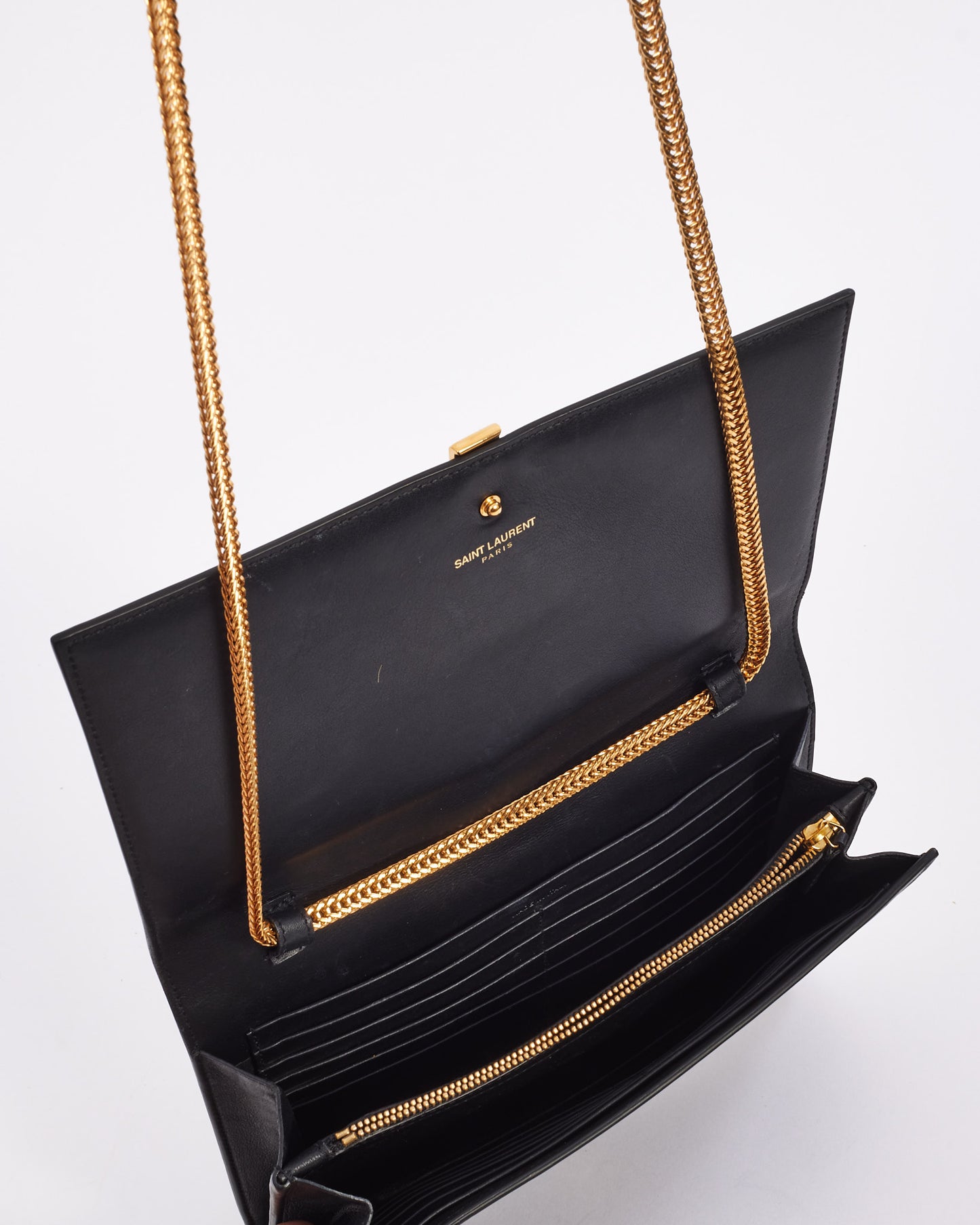 Saint Laurent Black Leather Y Chyc Clutch with Chain Strap