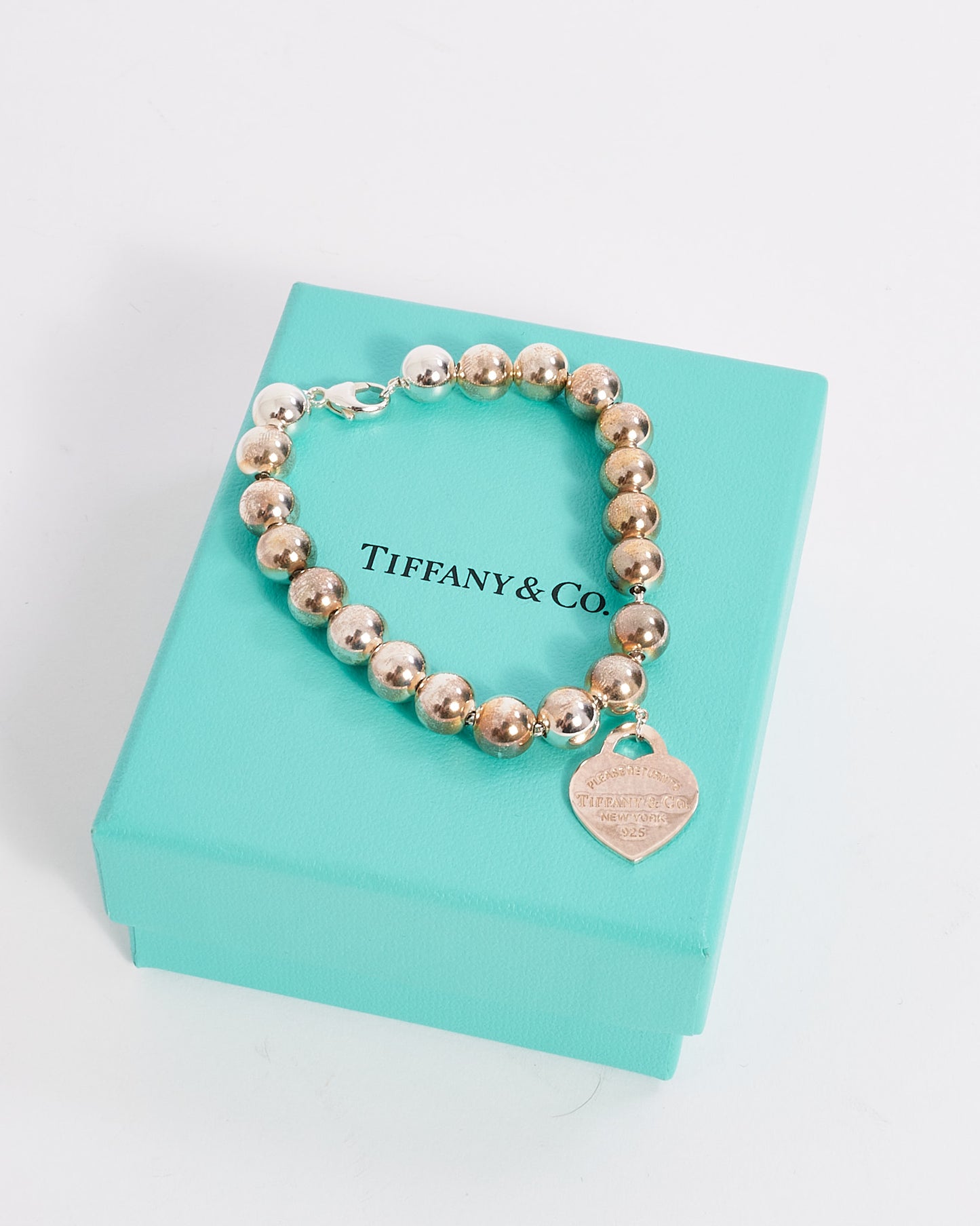Tiffany & Co. Silver Beaded Heart Tag Bracelet