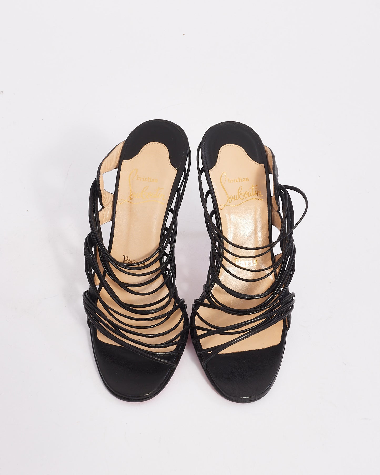 Christian Louboutin Black Leather Strappy Heeled Sandals - 36
