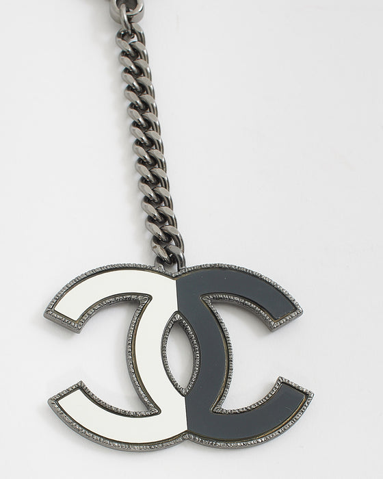Chanel Silver Interlocking B/W CC Logo Key Chain