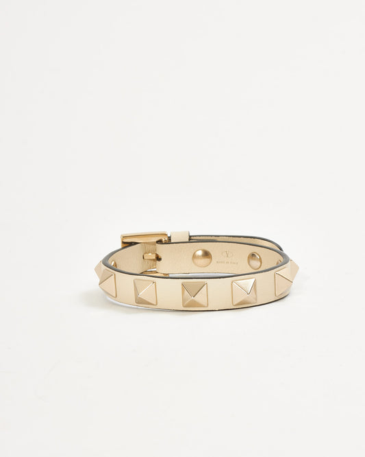 Valentino Beige Leather Rockstud Bracelet - S