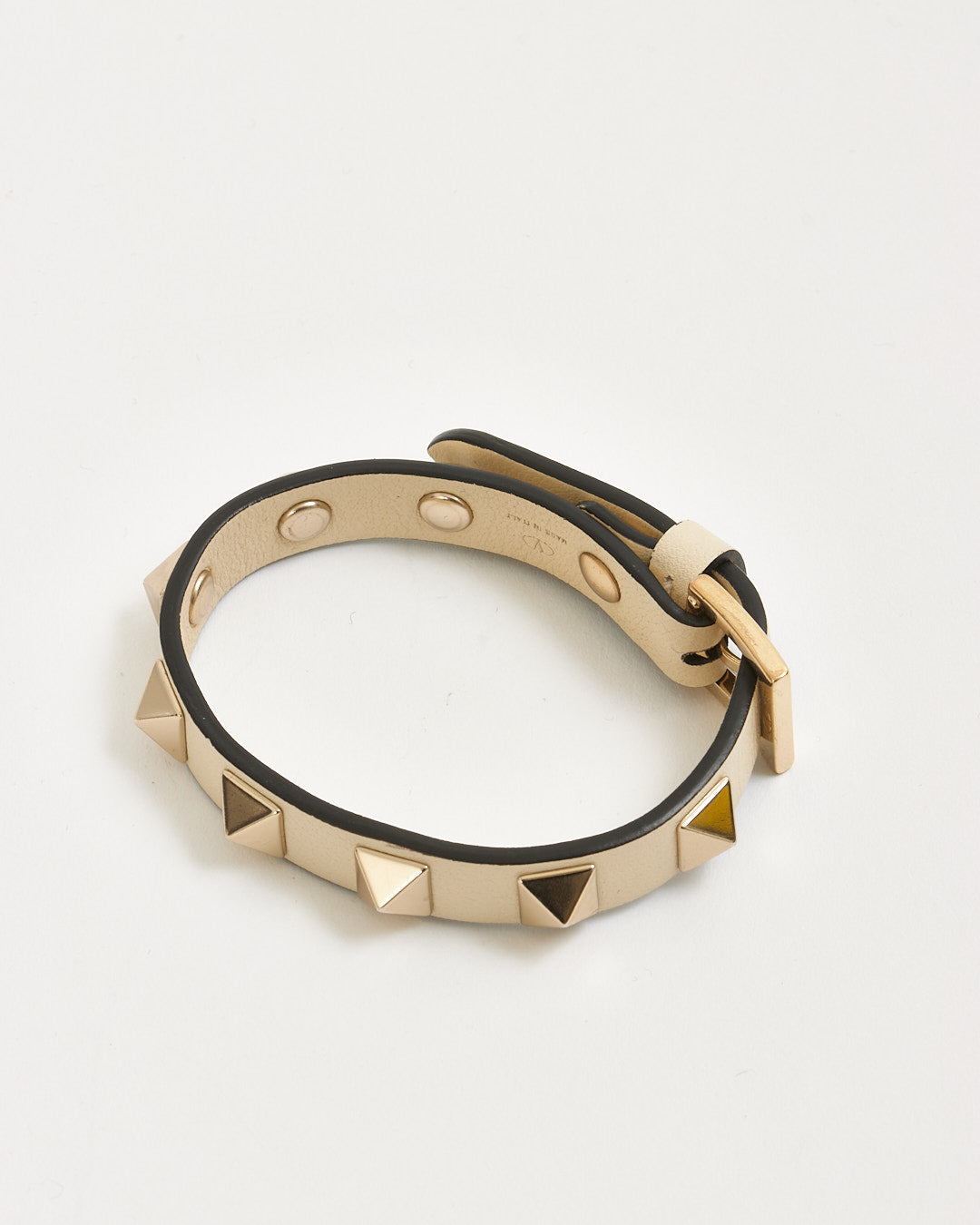 Valentino Beige Leather Rockstud Bracelet - S