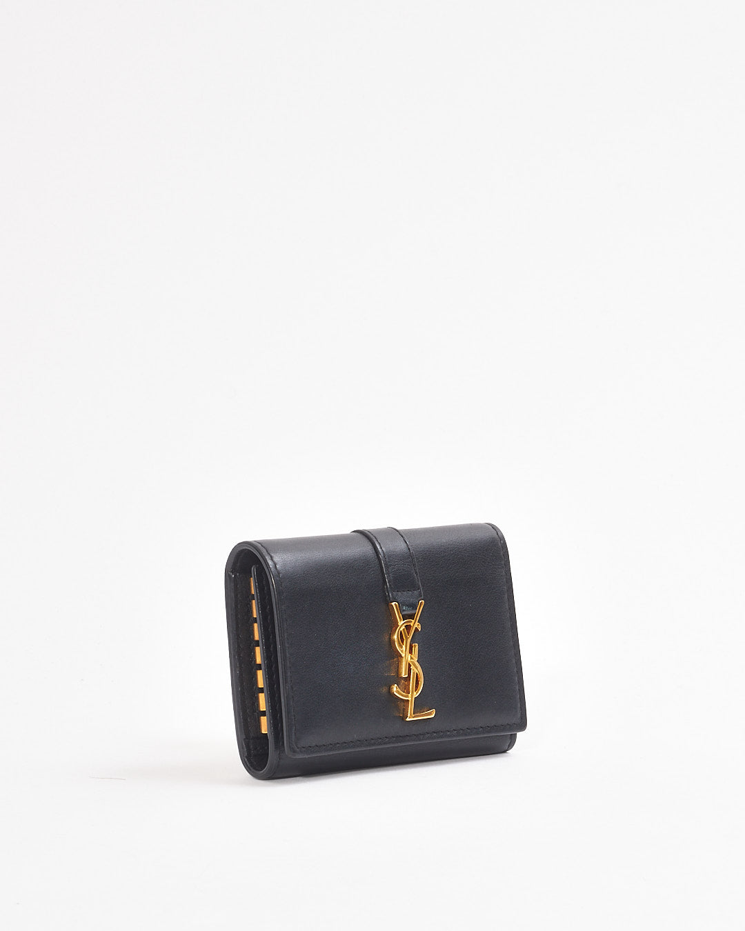 Porte-clés monogramme en cuir lisse noir Saint Laurent