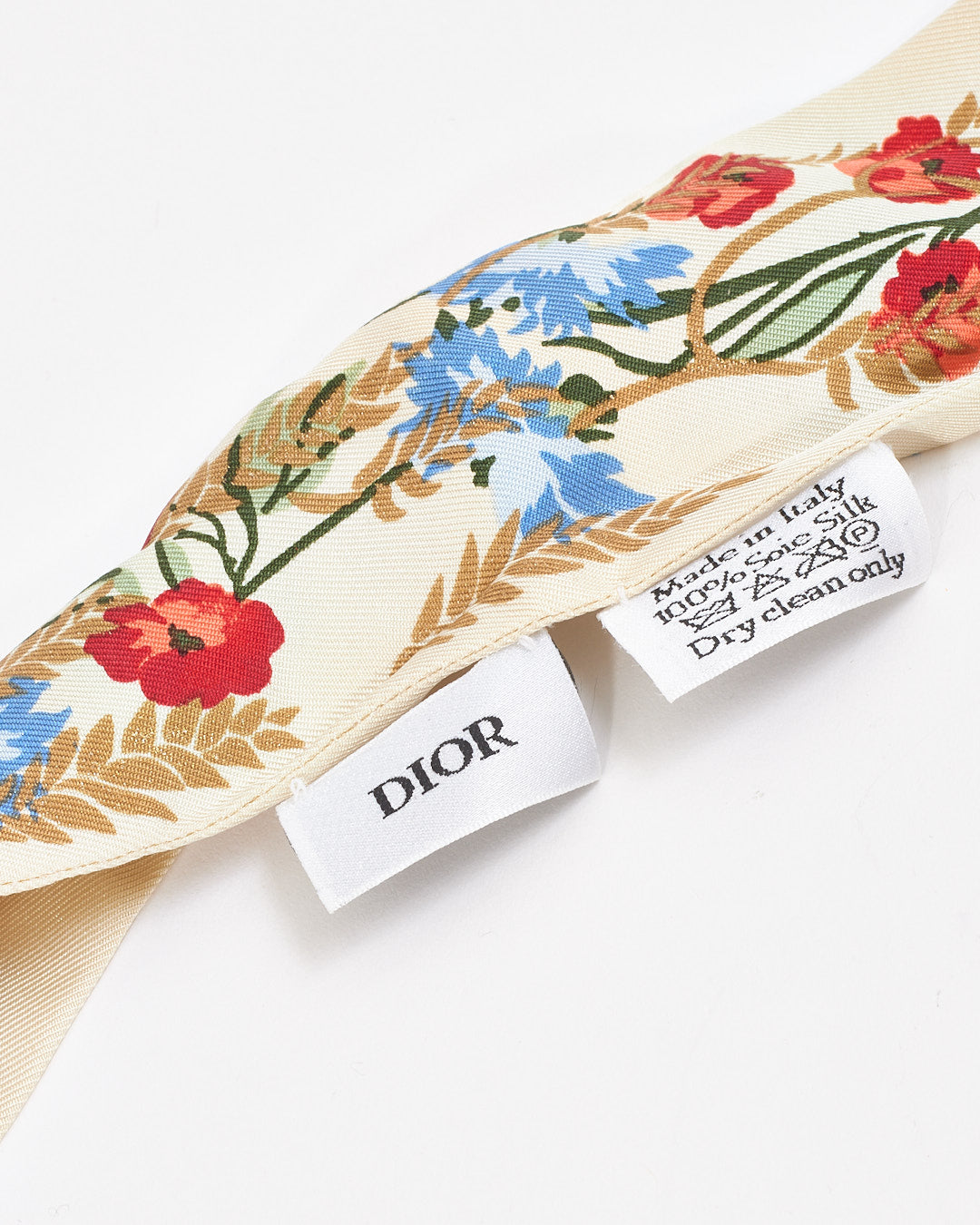 Dior Floral Cream Silk Twilly Scarf