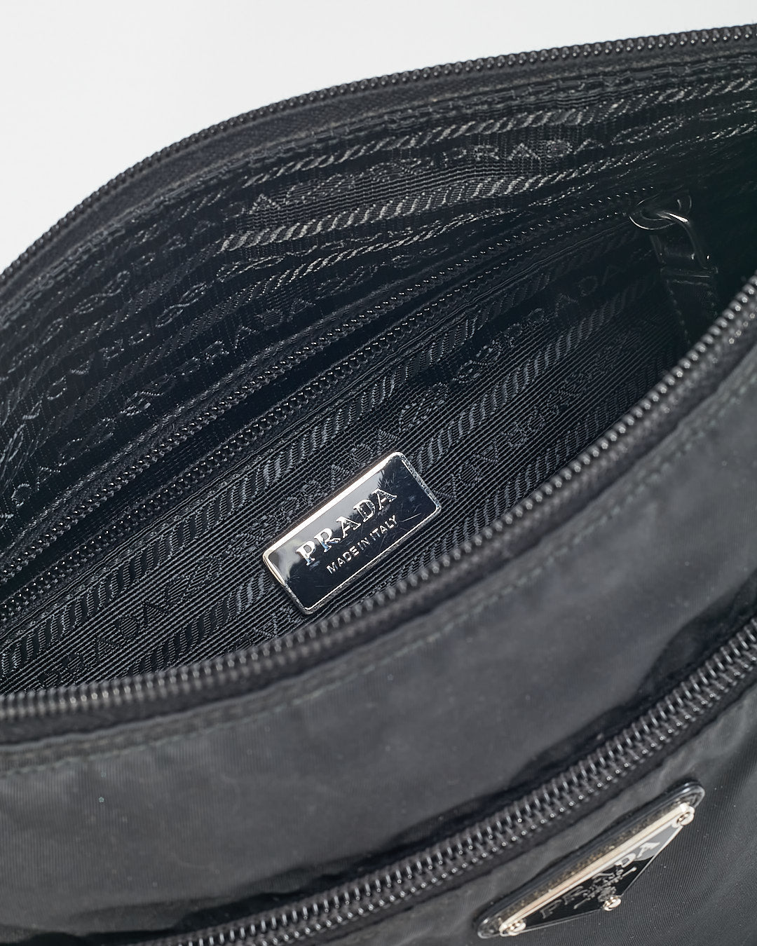 Prada Black Nylon Tessuto Messenger 2 ZIp Pocket Bag