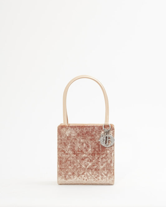 Dior Beige Satin/Velvet Cannage Top Handle Bag