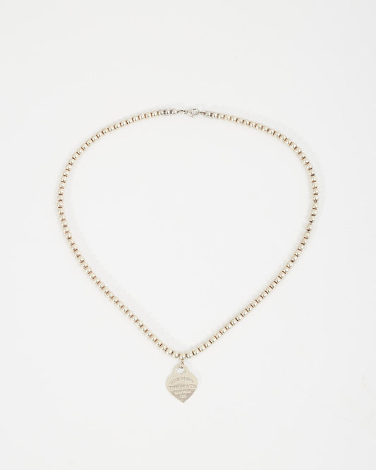Tiffany & Co. Silver Heart Tag Bead Necklace