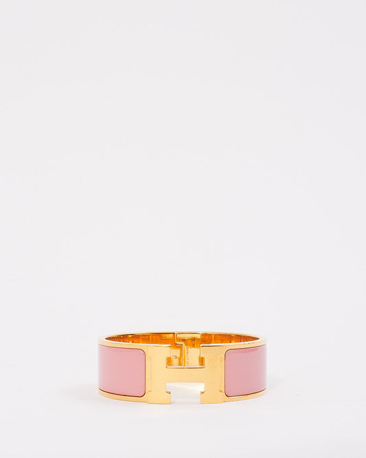 Hermes Gold Tone H Clic Clac Wide Bracelet