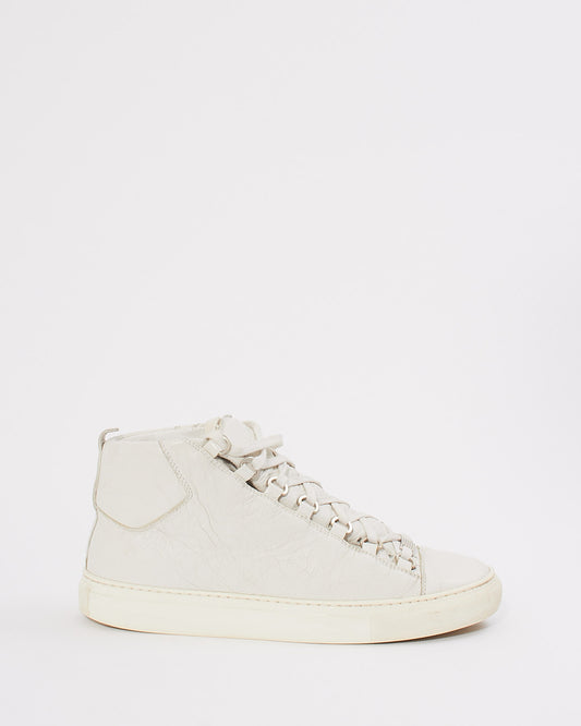Balenciaga White Crinkle Leather Arena Sneakers - 39