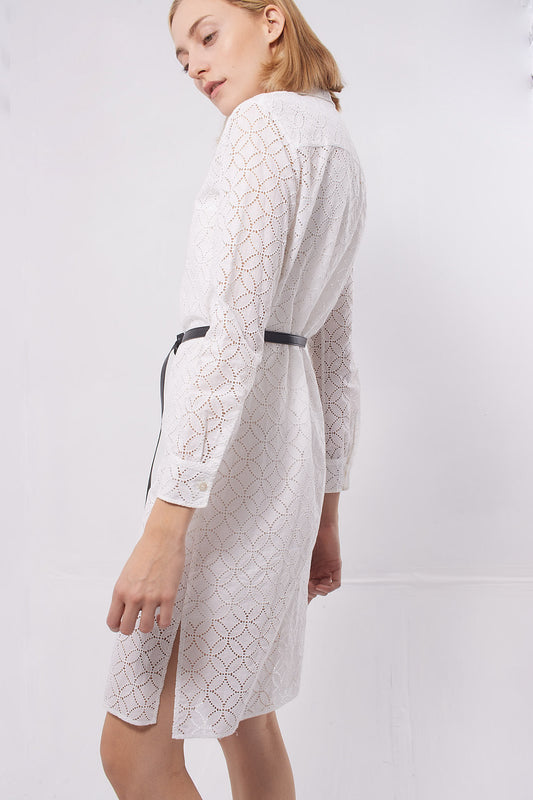 Robe boutonnée perforée blanche Louis Vuitton avec ceinture enveloppante - 34