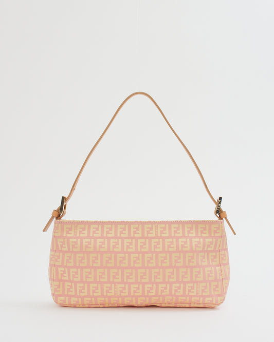 Fendi Pink/Cream Zucchino Print Shoulder Bag