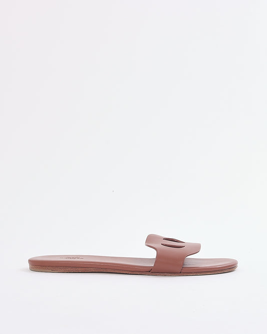 Hermes Gold Swift Lisboa Leather Slide Sandals - 38