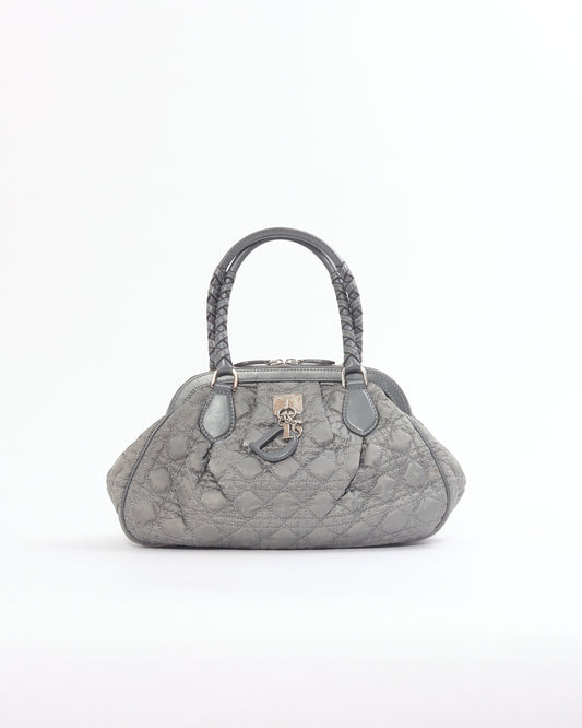 Dior Vintage Grey Satin Mini Lady Boston Braided Handle Bag