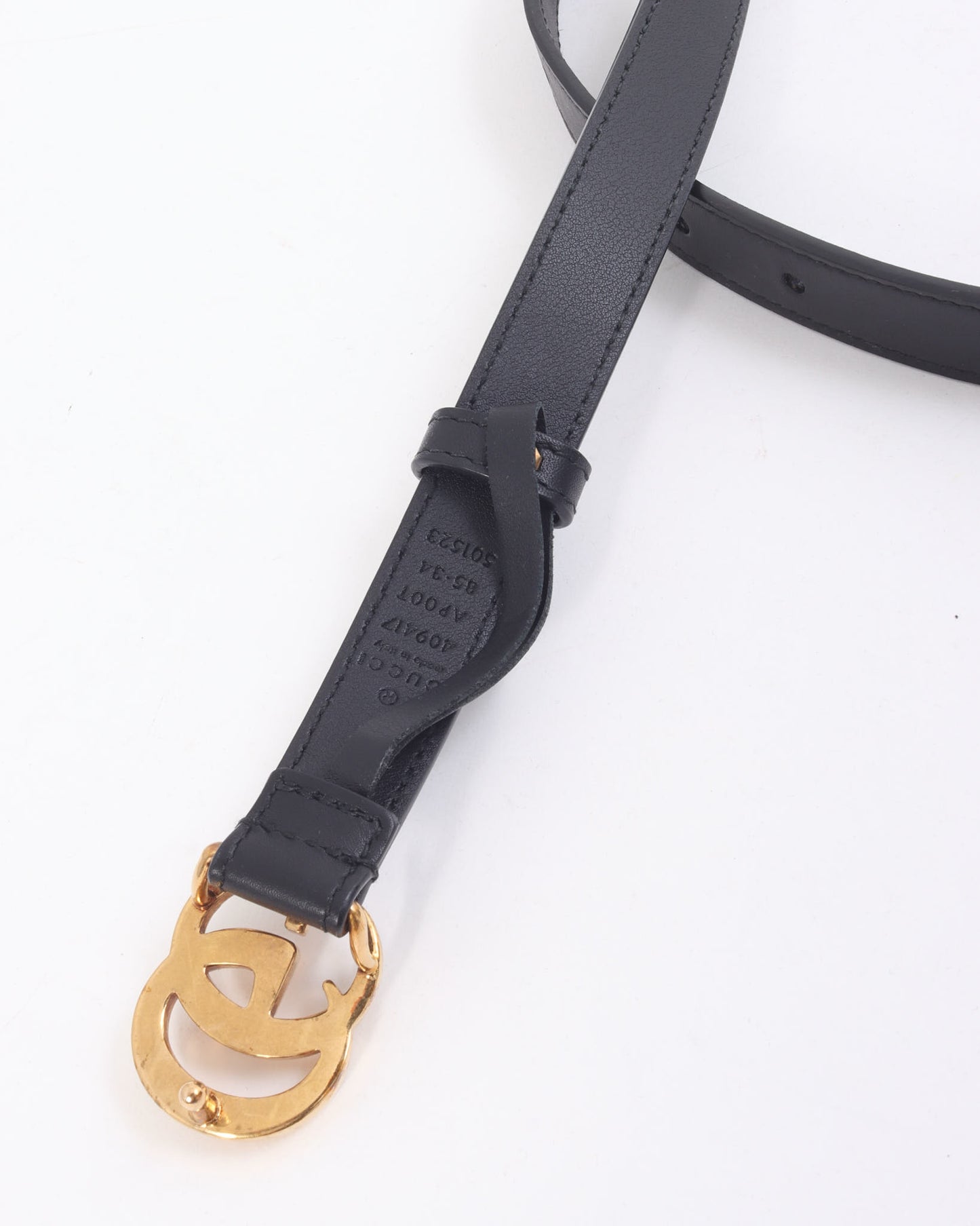 Gucci Black Leather GG Marmont Thin Belt - 85/34