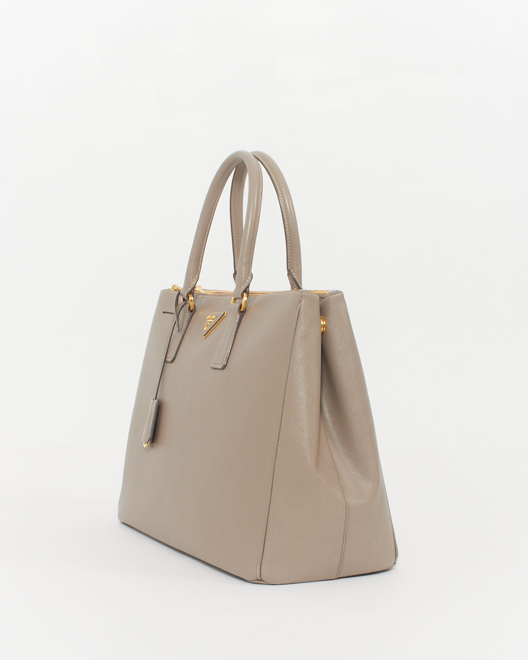 Prada Grand sac fourre-tout Galleria en cuir saffiano taupe à double fermeture éclair
