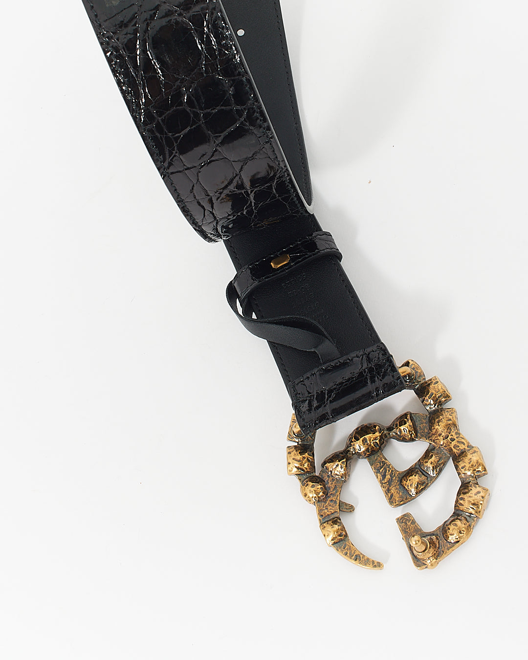 Gucci Black Alligator-Croc Embossed Leather Crystal GG Marmont Belt - 80/32