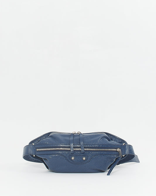 Balenciaga Blue Crinkled Leather Belt Bag