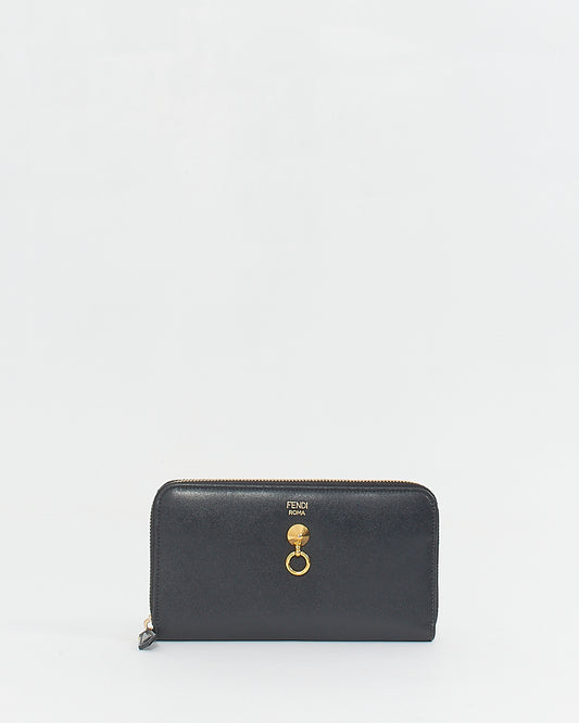 Fendi Black Leather By The Way Zip Around Wallet