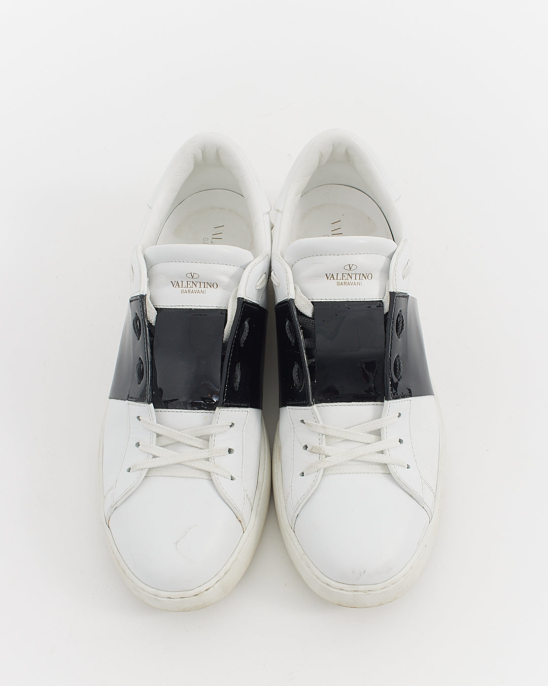 Valentino Men's White/Black Calfskin Leather Open Sneaker - 45