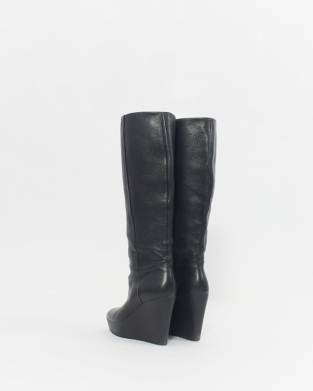 Bottes hauteur genou compensées entrelacées en cuir noir Gucci - 36
