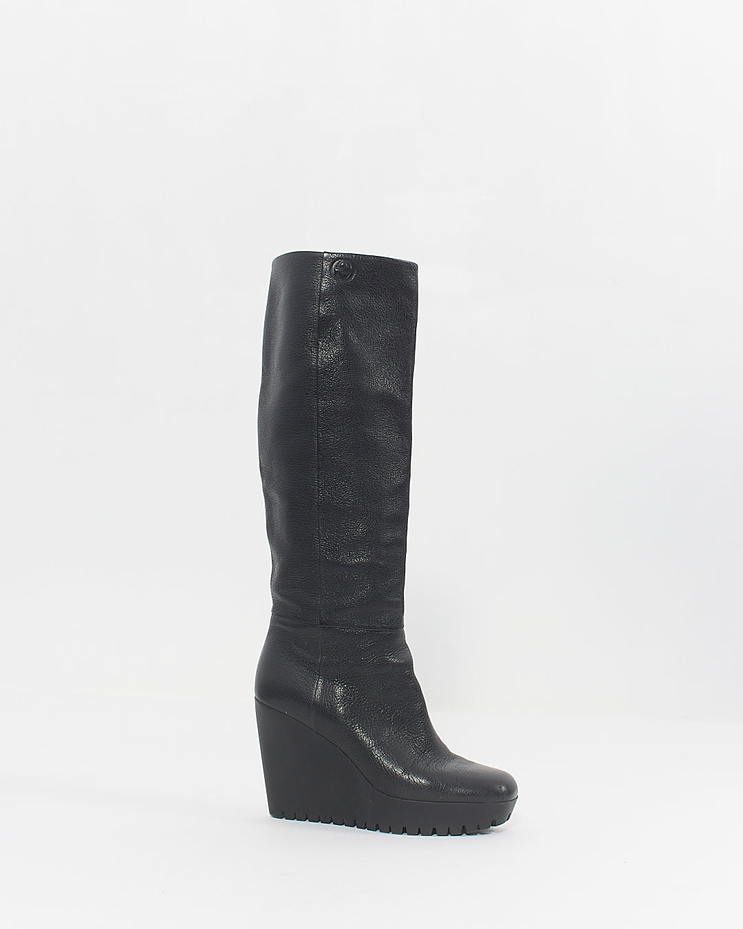Bottes hauteur genou compensées entrelacées en cuir noir Gucci - 36