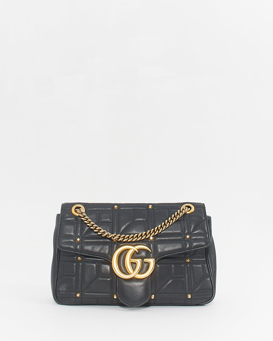 Gucci Black Leather Studded Medium Marmont Shoulder Bag