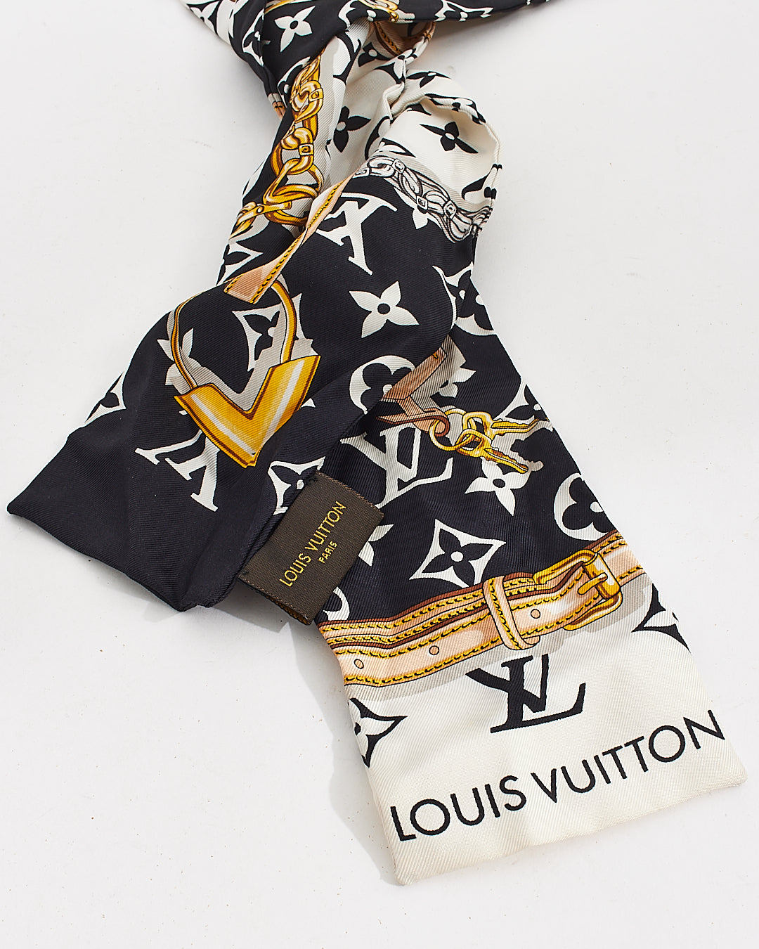 Louis Vuitton Black Silk Confidential Print Twilly Scarf