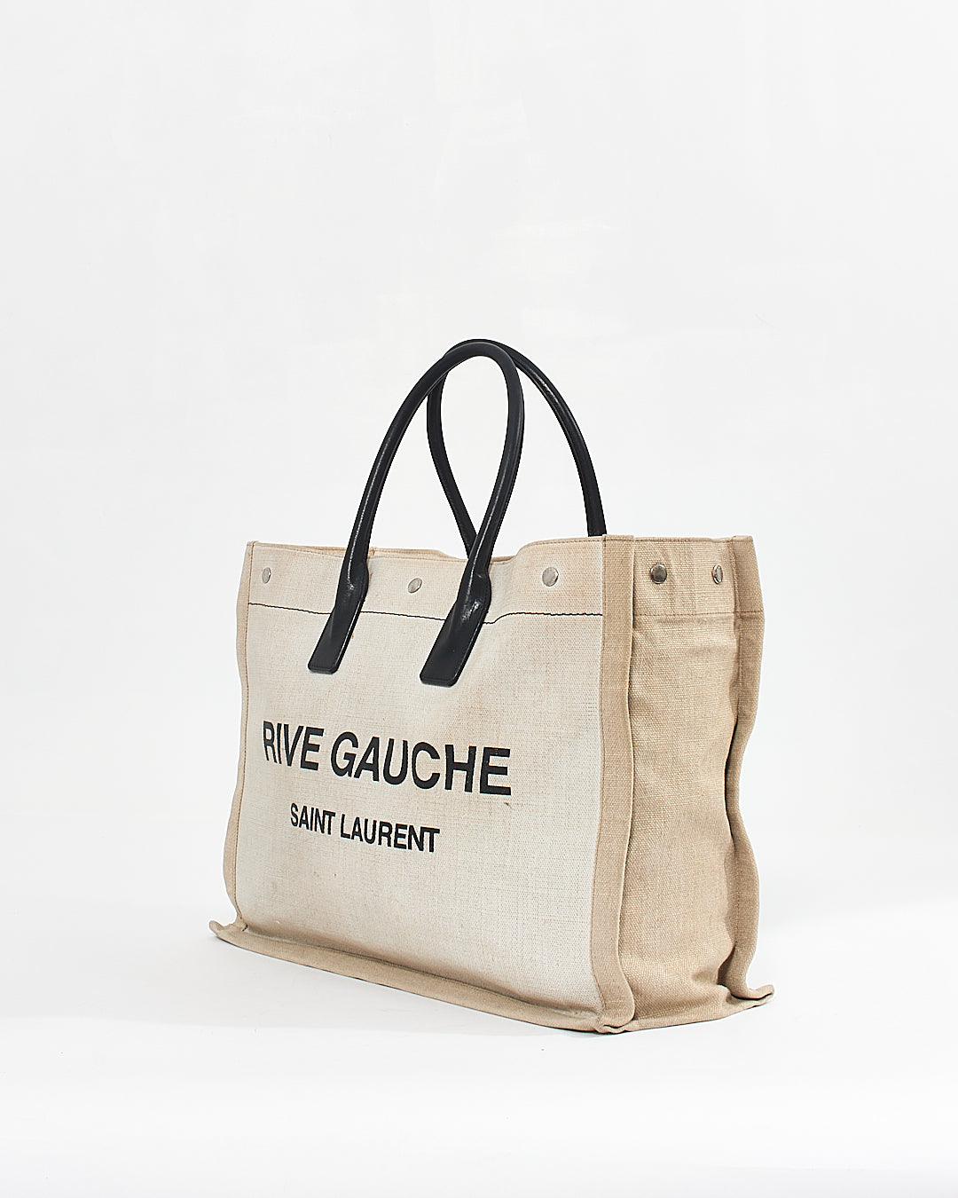Saint Laurent Grand sac cabas imprimé Rive Gauche en toile blanche Lin