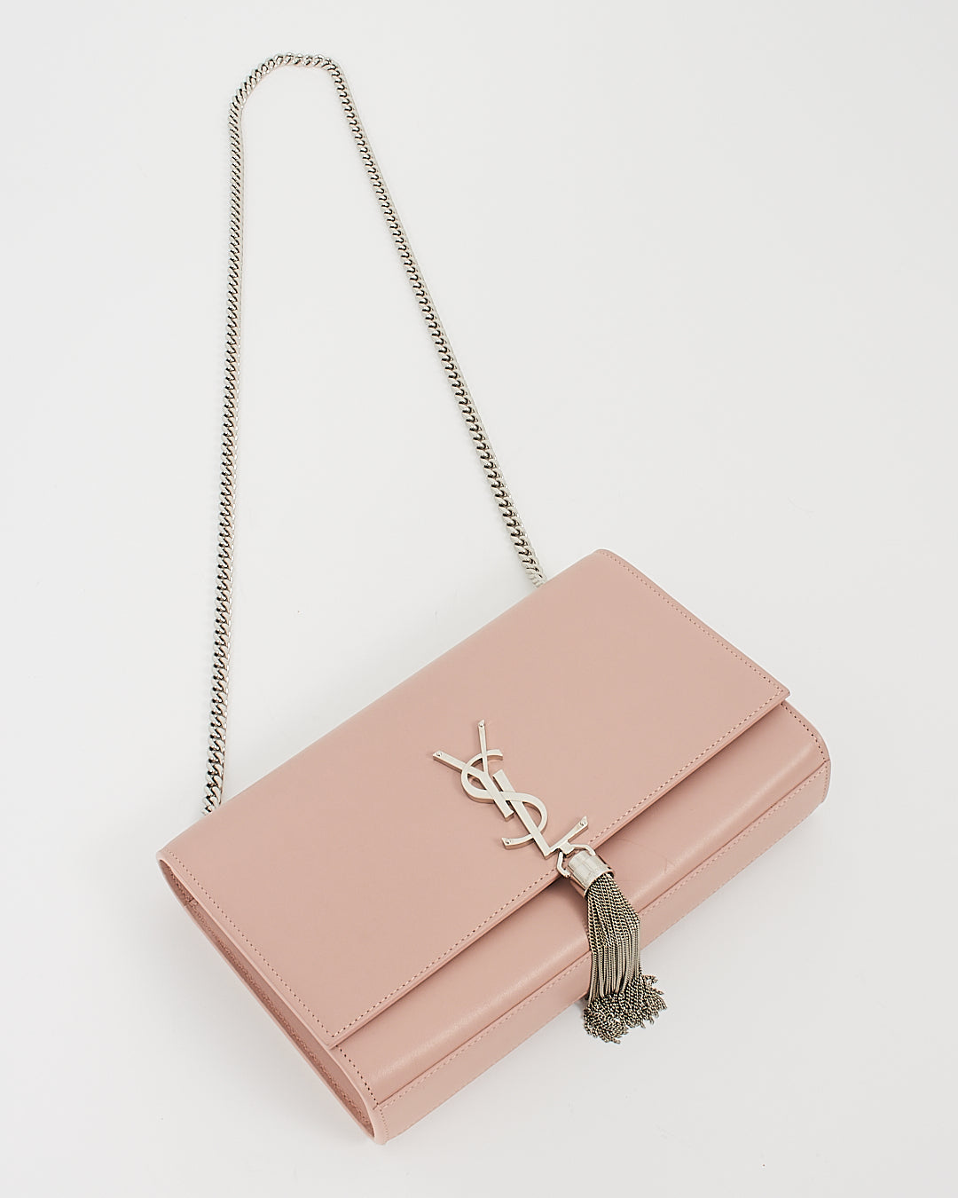 Saint Laurent Sac à chaîne à rabat moyen Kate en cuir souple rose pâle
