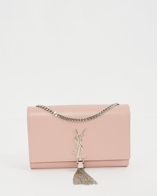 Saint Laurent Sac à chaîne à rabat moyen Kate en cuir souple rose pâle