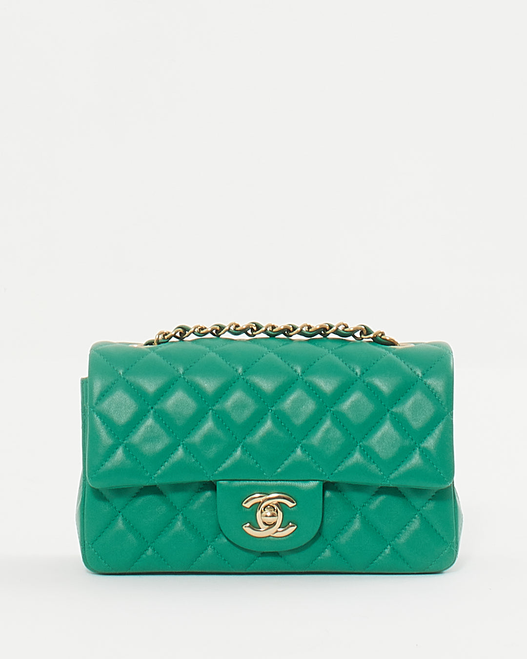 Mini sac à rabat classique rectangulaire en cuir d'agneau vert émeraude Chanel