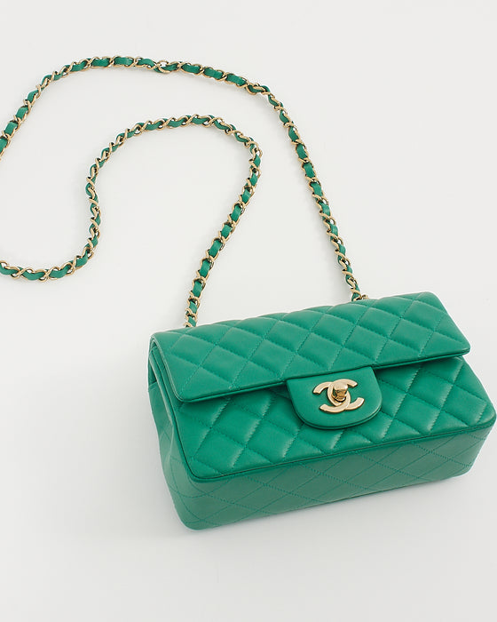 Chanel Emerald Green Lambskin Mini Rectangular Classic Flap Bag
